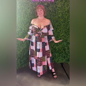 ELOQUII Patchwork Maxi Ruffled Sundress